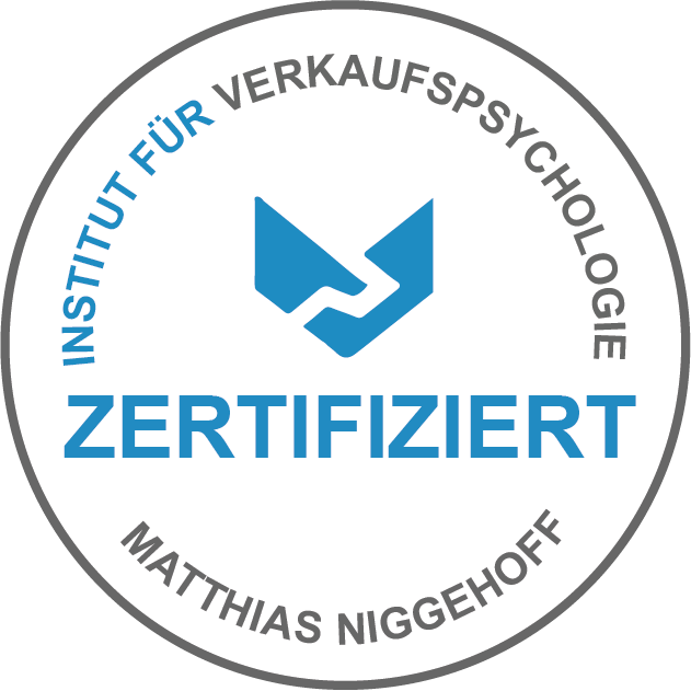 Johann Steinwand ist zertifiziert in Online-Verkaufspsychologie vom Institut für Verkaufspsychologie von Matthias Niggehoff.