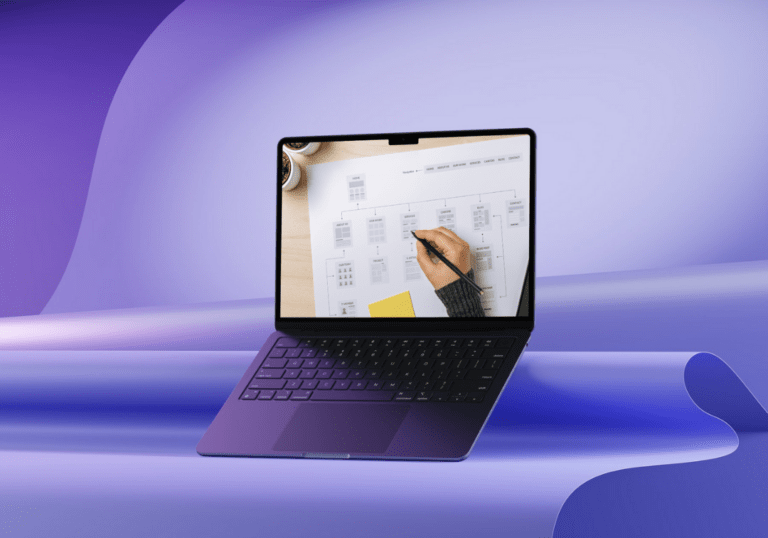 illustration von pc bildschirm, echtes bild von sitemap skizze sichtbar