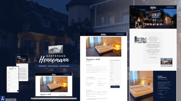 Webdesign mit Reservierungsanfrage für Gästehaus Hennemann in Stublang bei Bad Staffelstein. Referenz von Verkaufsstarkes Webdesign