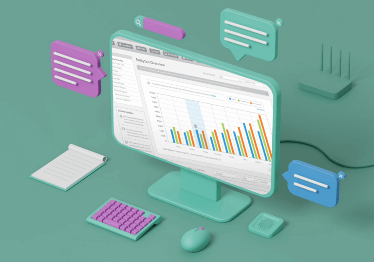 illustration von pc bildschirm, echtes bild von analytics sichtbar